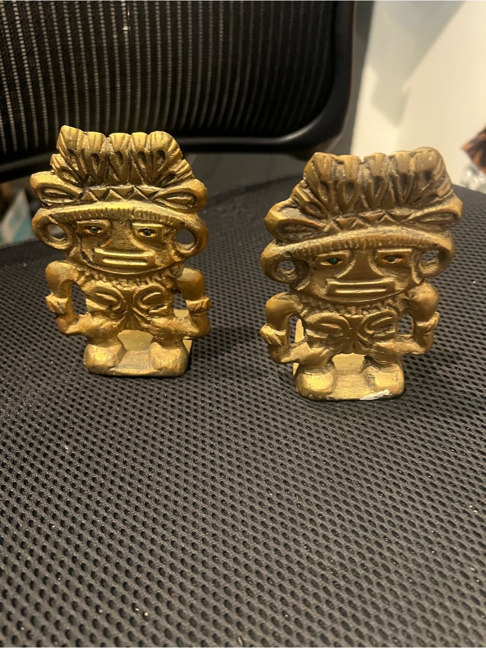 Gold brass Tiki Figurine Bookends - Classic Home Accent